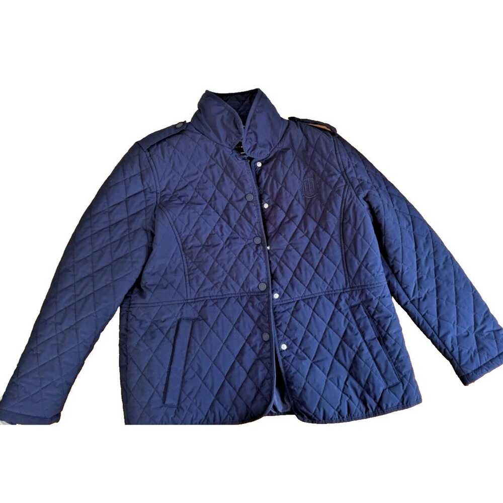 Tommy Hilfiger Quilted Jacket Women's XL Navy Blue Snap Front, Preppy